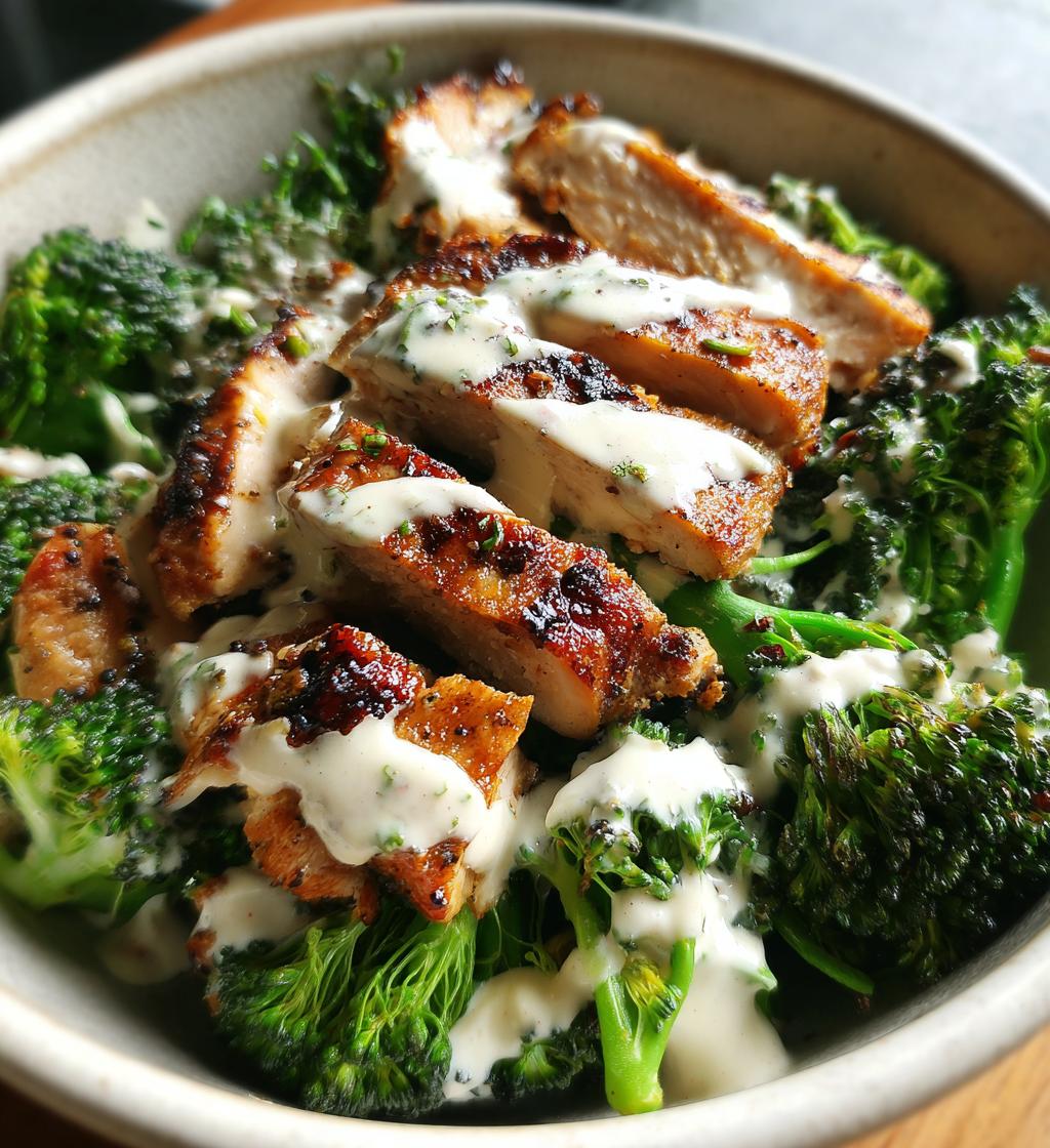 Grilled Chicken & Broccoli Bowls with Creamy Garlic Sauce