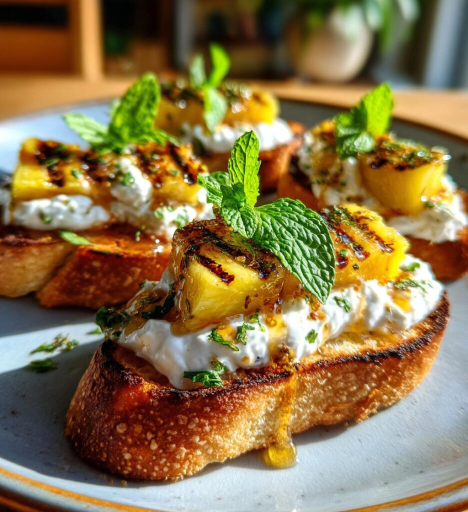 Grilled Pineapple Crostini With Burrata and Honey
