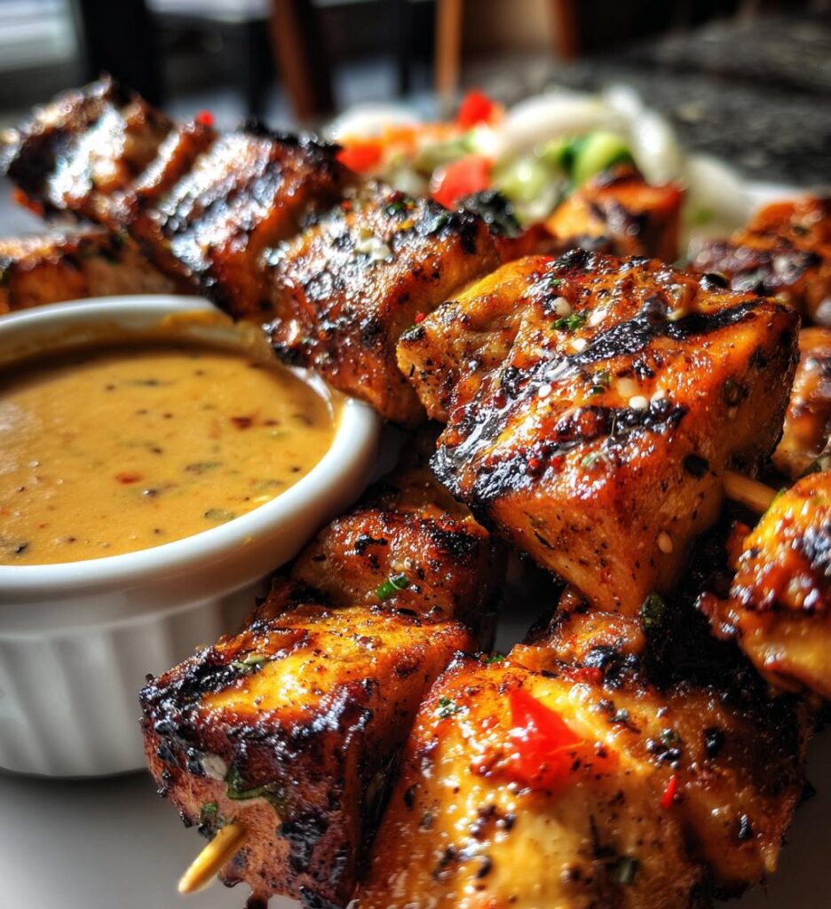 Grilled Thai Chicken Skewers with Peanut Sauce