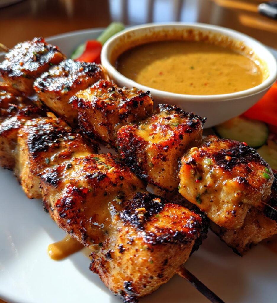 Grilled Thai Chicken Skewers with Peanut Sauce