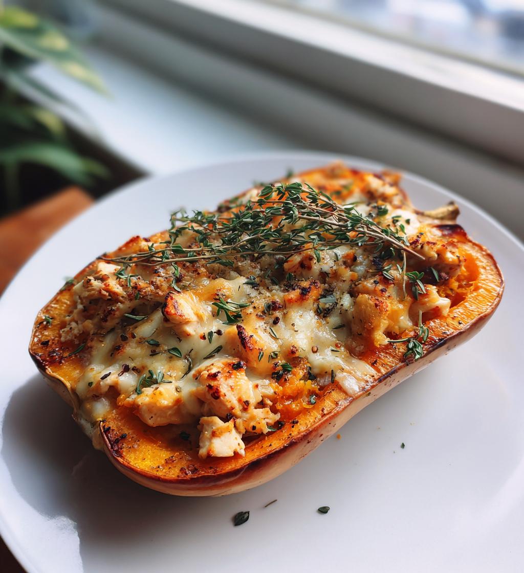 Honey Roasted Butternut Squash Stuffed with Chicken