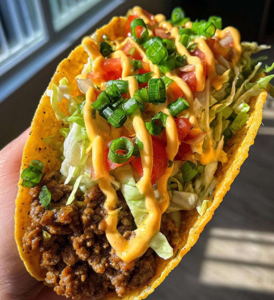 Loaded Taco with Creamy Cheese Sauce