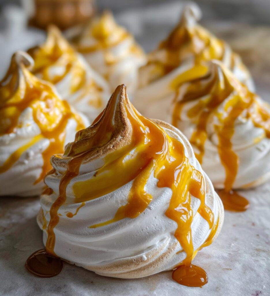 Mango Meringue Clouds With Caramel Swirl