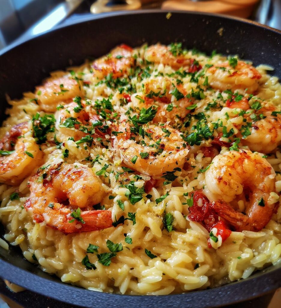 One Pan Parmesan Orzo with Shrimp