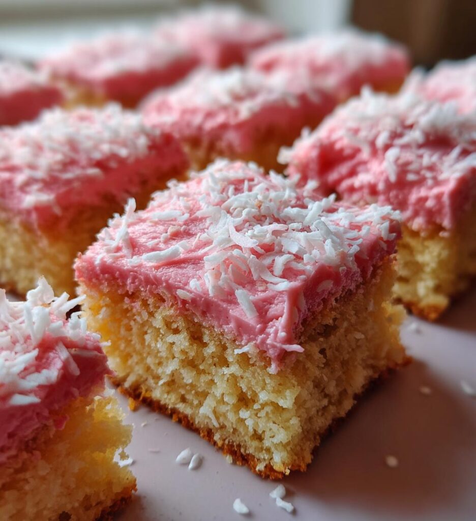Pink Coconut Snowball Cake Bars