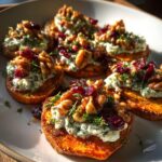 Roasted Sweet Potato Rounds With Herbed Ricotta Walnuts And Cranberries