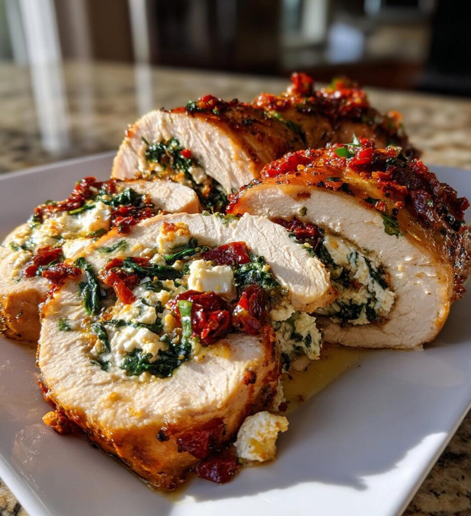 Rolled Up Chicken with Feta, Spinach, and Sun-Dried Tomatoes