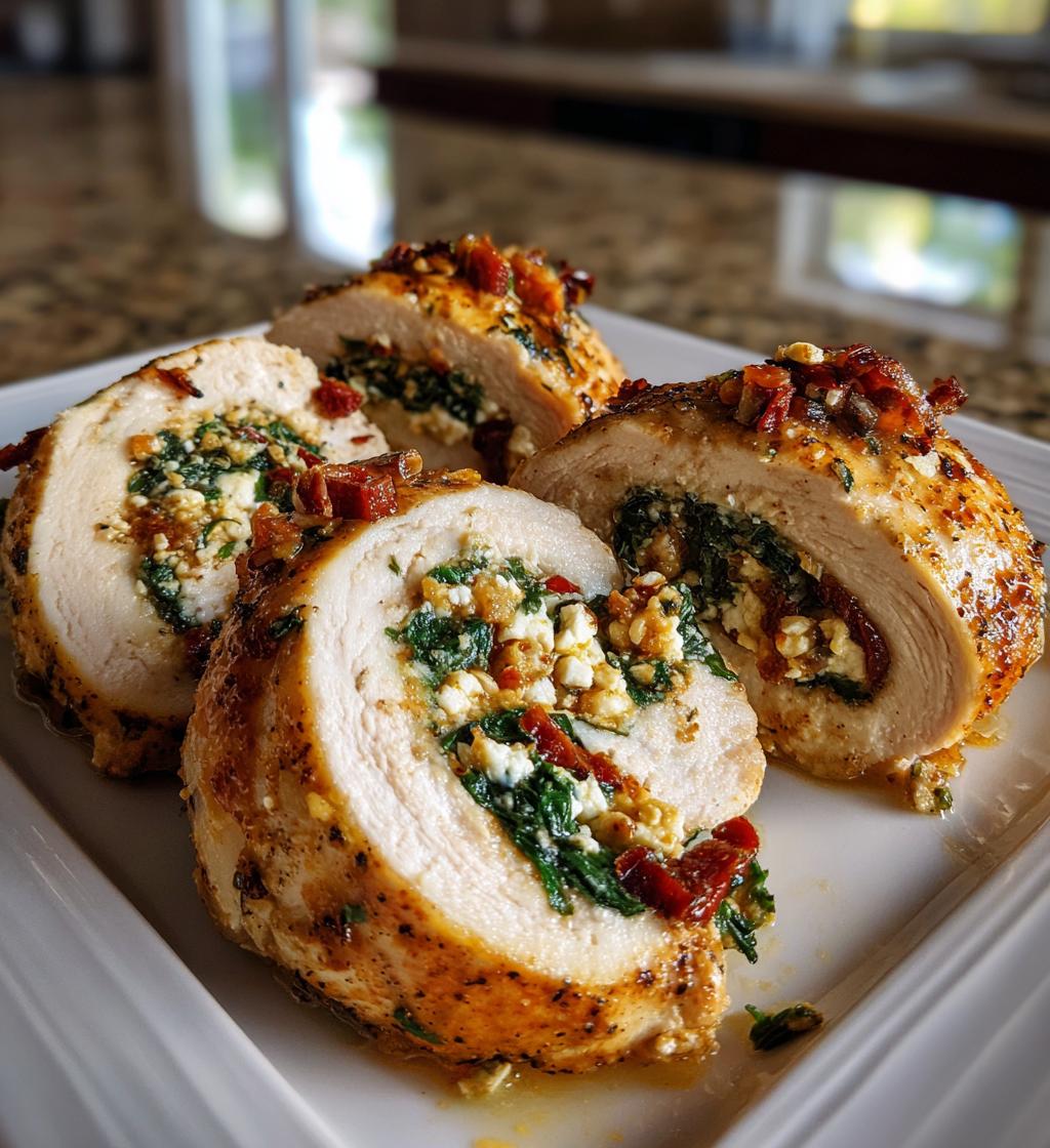 Rolled Up Chicken with Feta, Spinach, and Sun-Dried Tomatoes