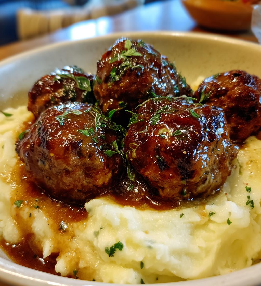 Salisbury Steak Meatballs with Garlic Herb Mashed Potatoes - detail 1
