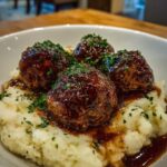 Salisbury Steak Meatballs with Garlic Herb Mashed Potatoes