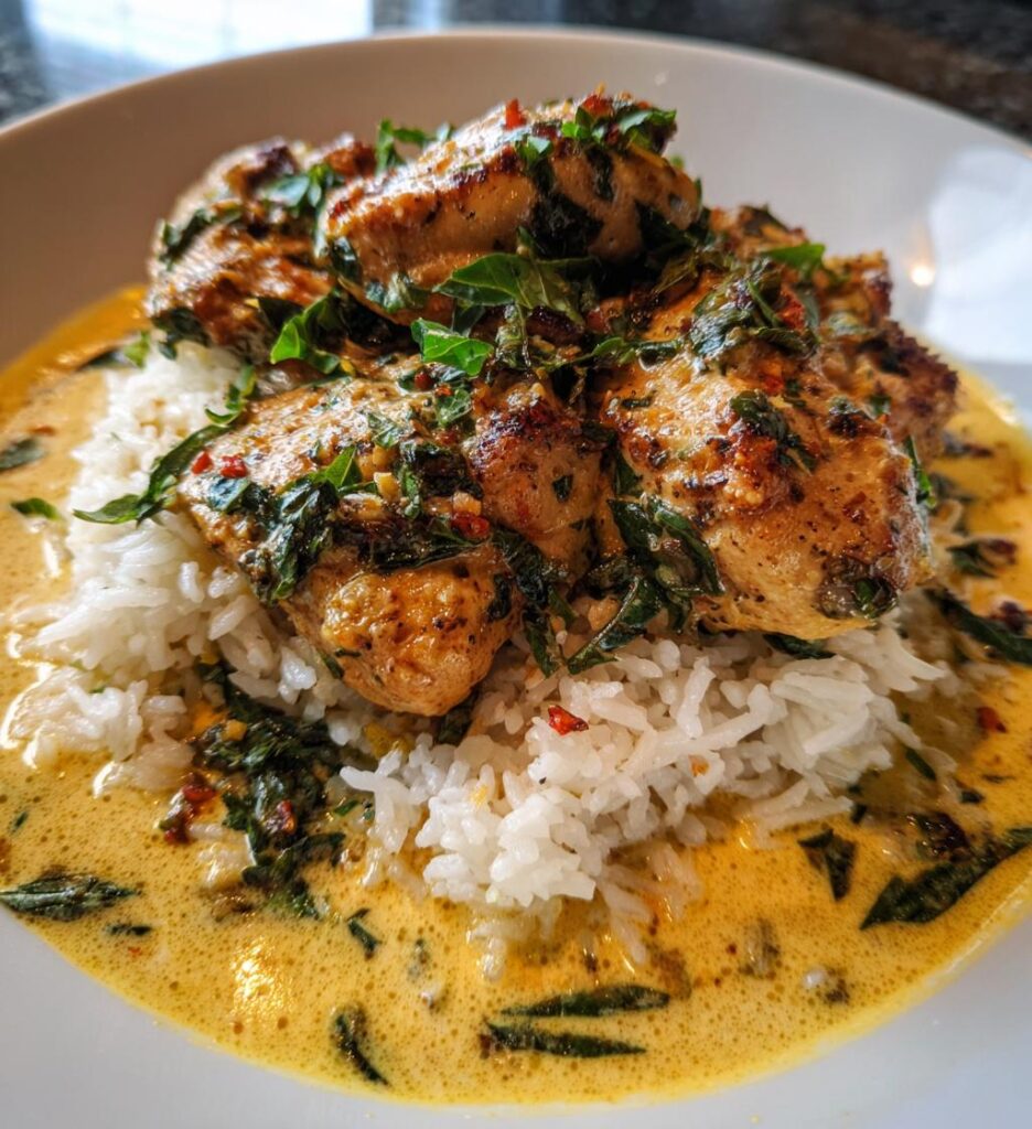 Spiced Coconut Basil Chicken With Rice