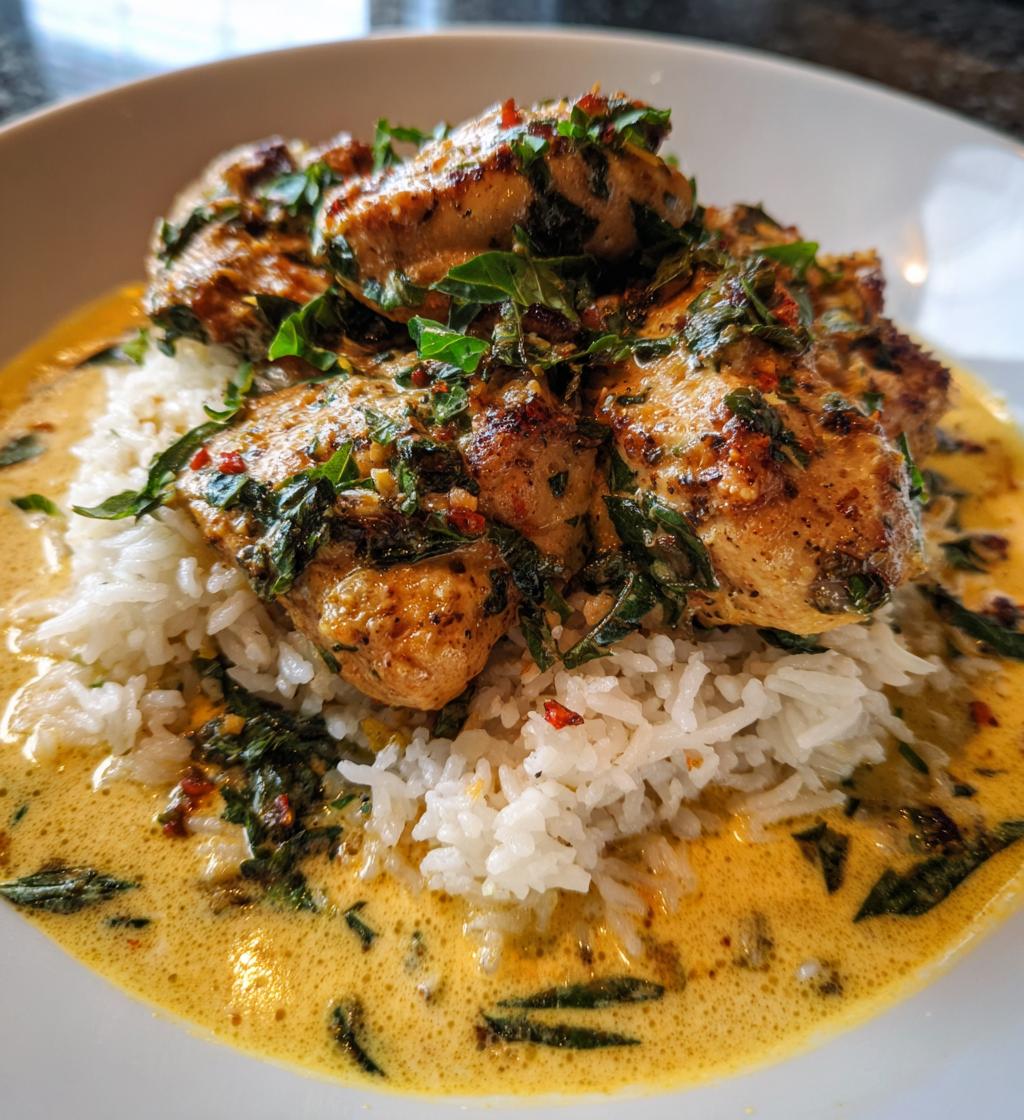 Spiced Coconut Basil Chicken With Rice