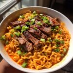 Spicy Korean Ramen with Grilled Beef & Creamy Sauce