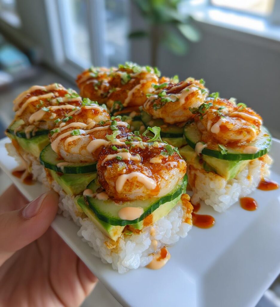 Spicy Shrimp Sushi Stacks
