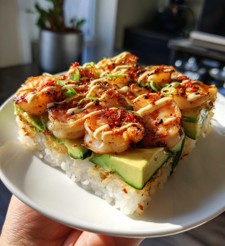 Spicy Shrimp Sushi Stacks