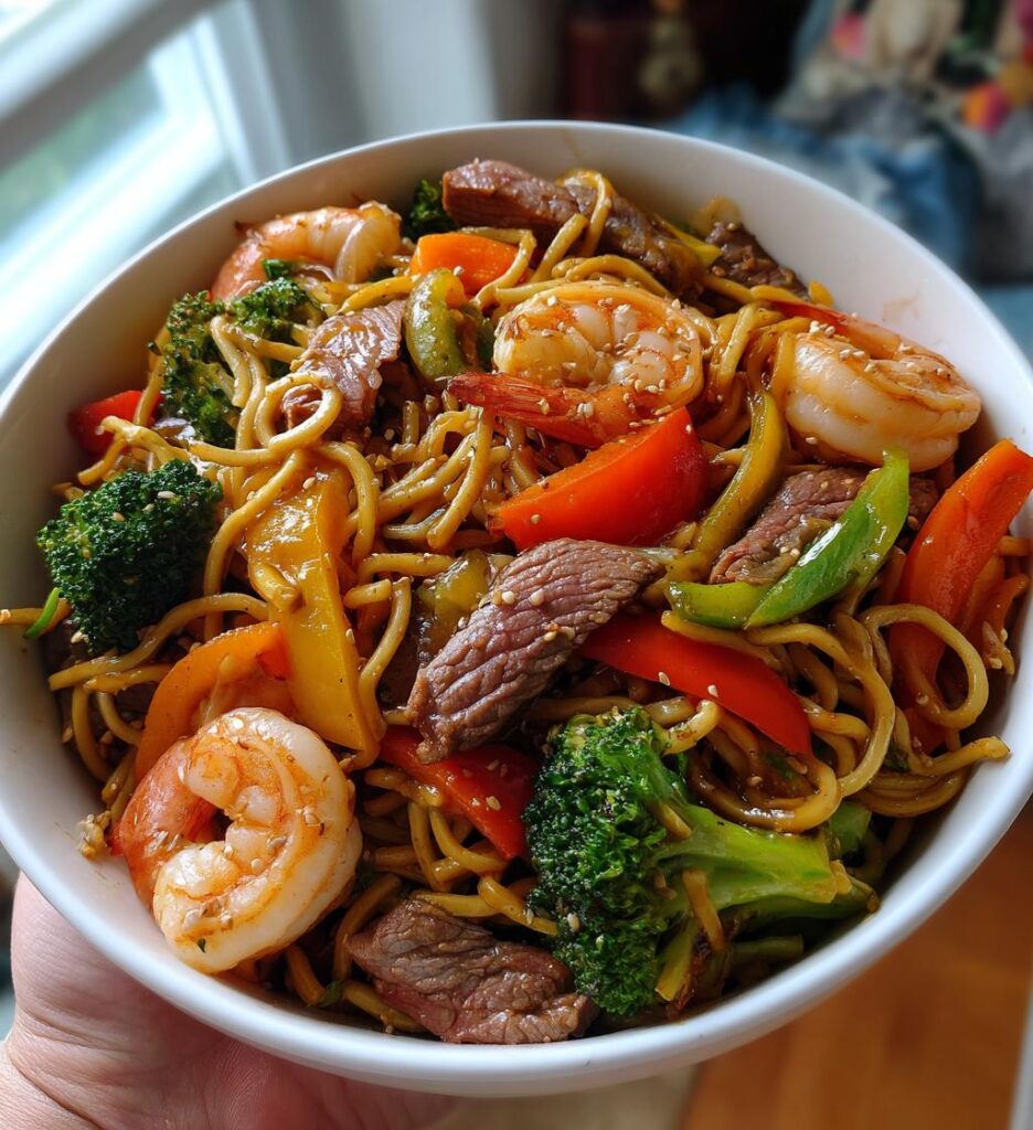 Steak Shrimp Stir Fry Noodles