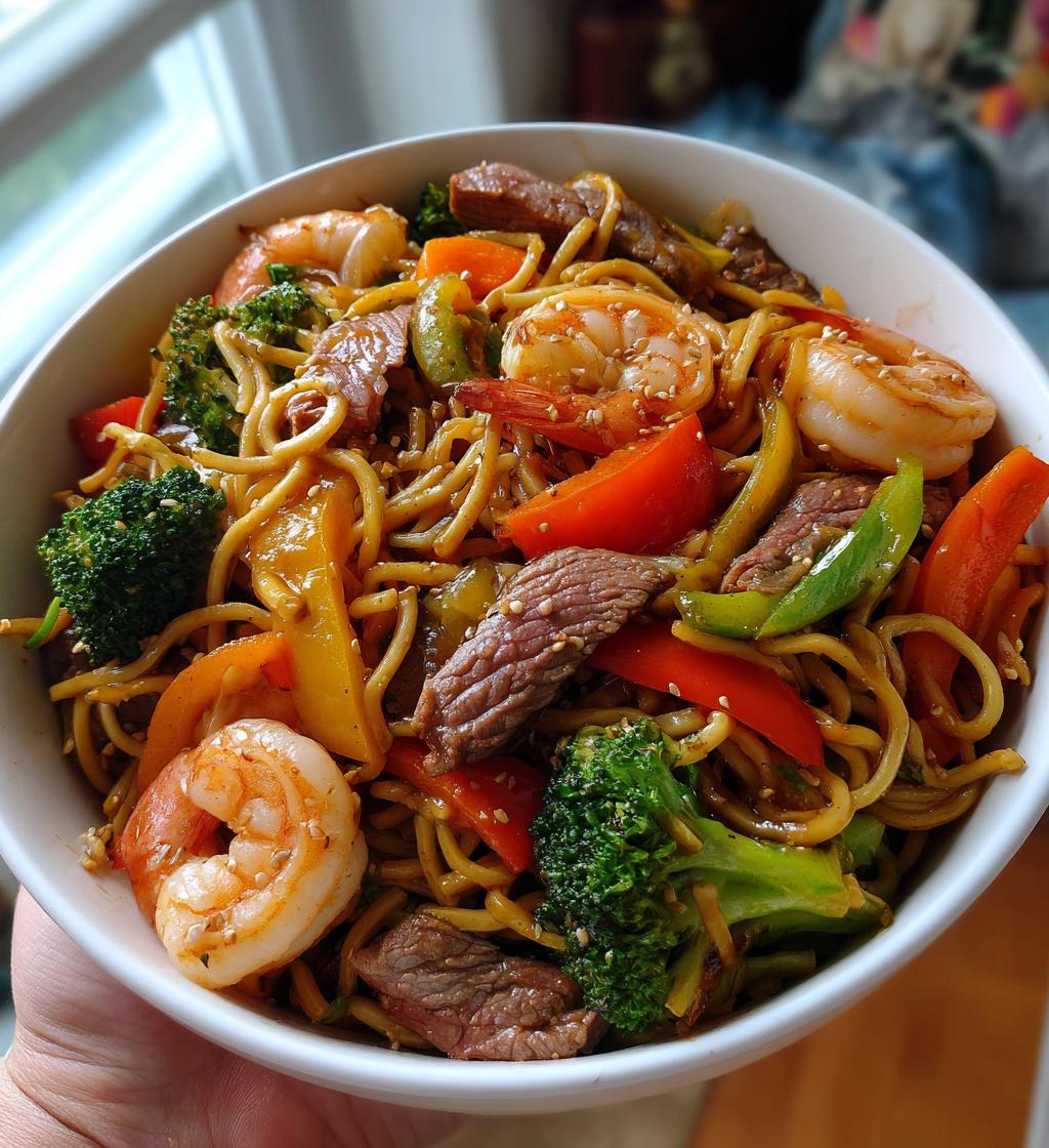 Steak Shrimp Stir Fry Noodles
