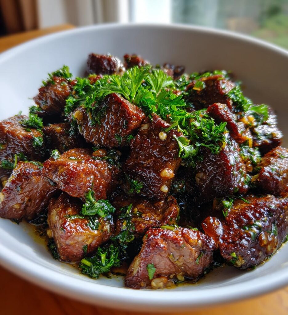 Tender Steak Bites In Garlic Butter With Creamy Parmesan Sauce