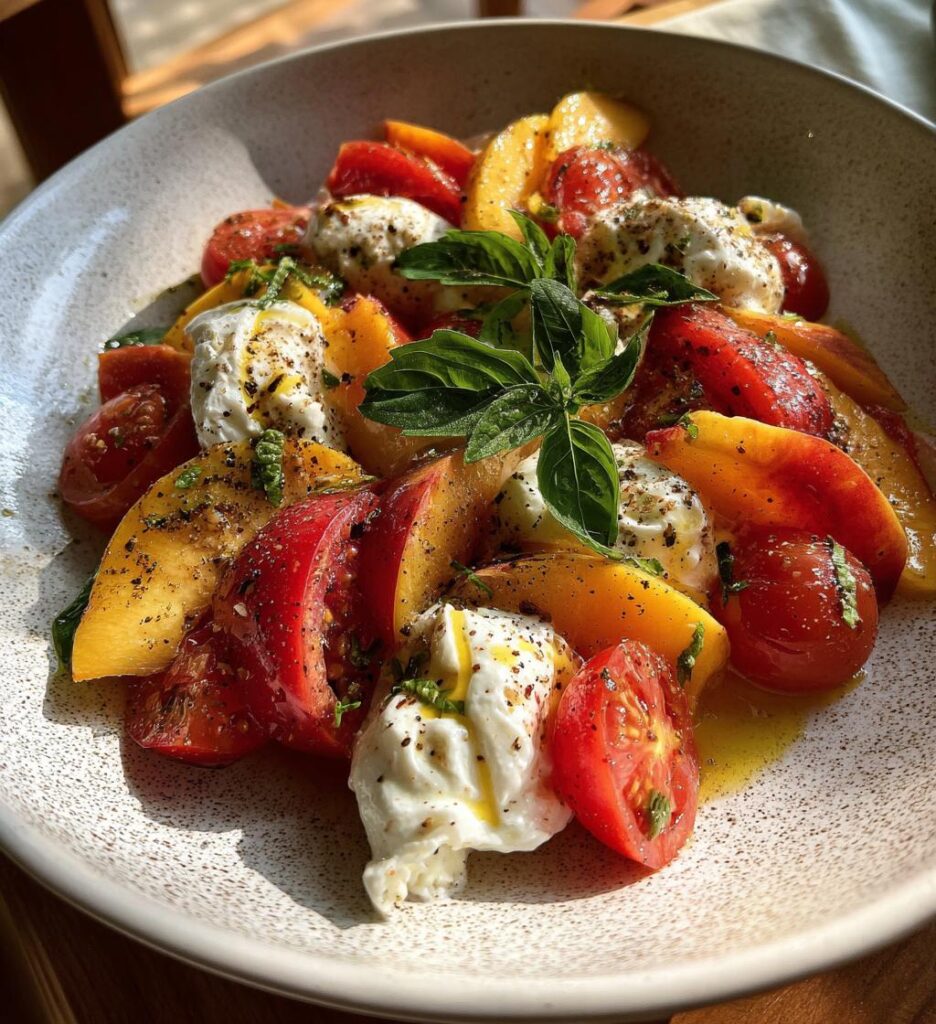 Tomato Peach Burrata Salad