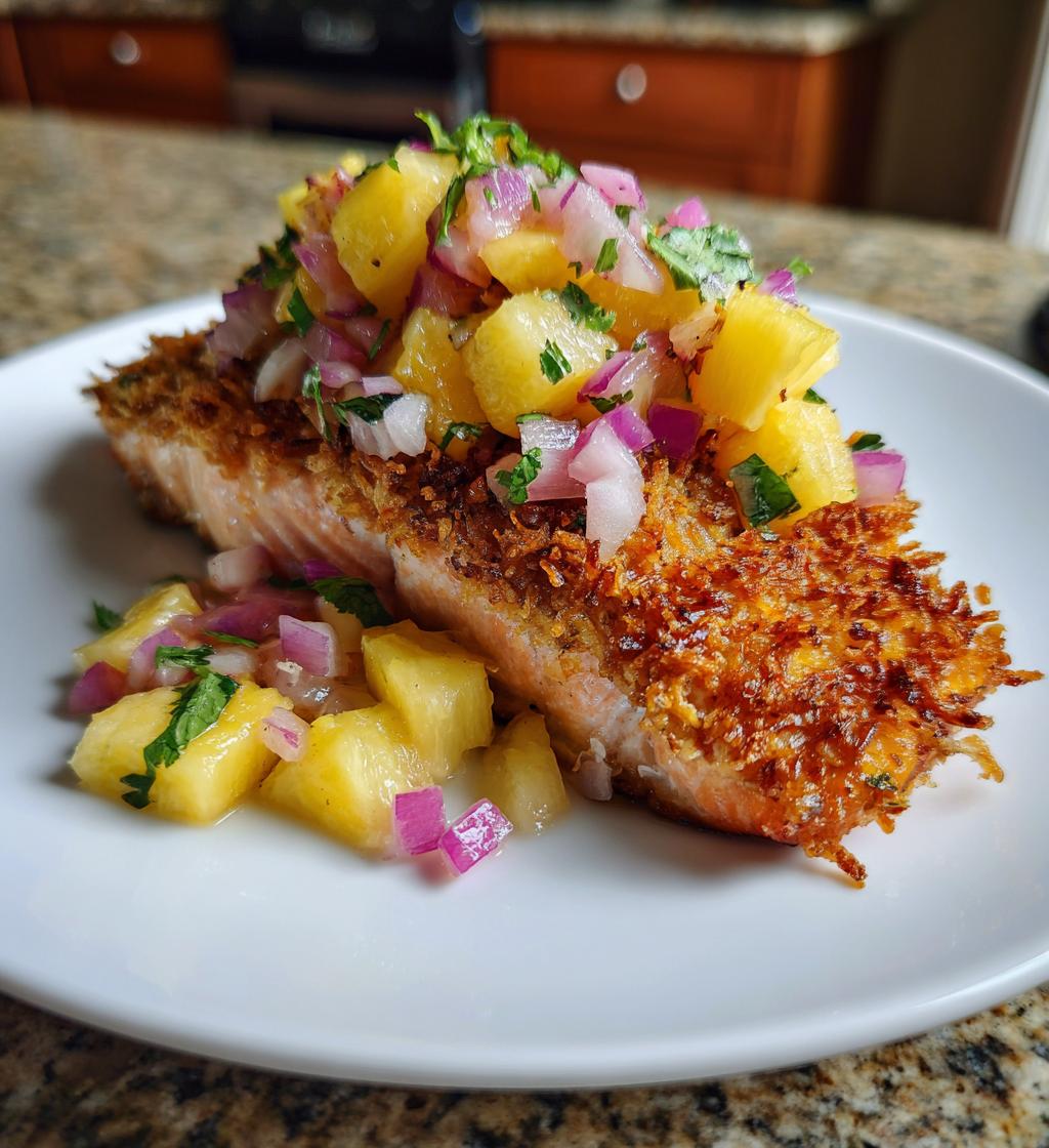 Tropical Coconut Crusted Salmon with Pineapple Salsa