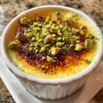 White Chocolate Lavender Brulee With Pistachio Crunch