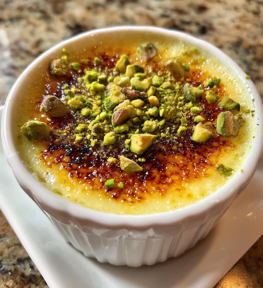 White Chocolate Lavender Brulee With Pistachio Crunch