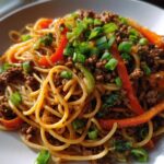 Asian Style Ground Beef Spaghetti