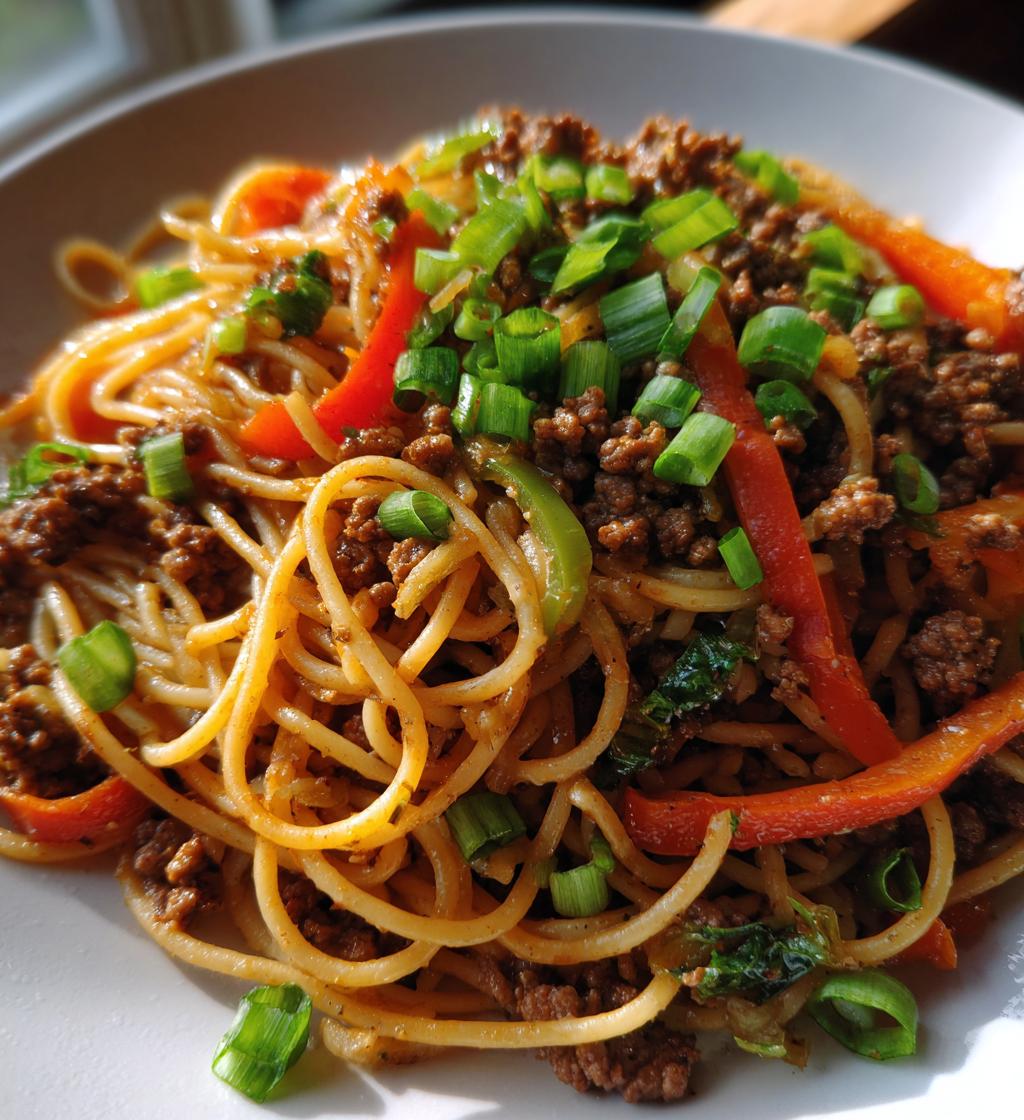 Asian Style Ground Beef Spaghetti
