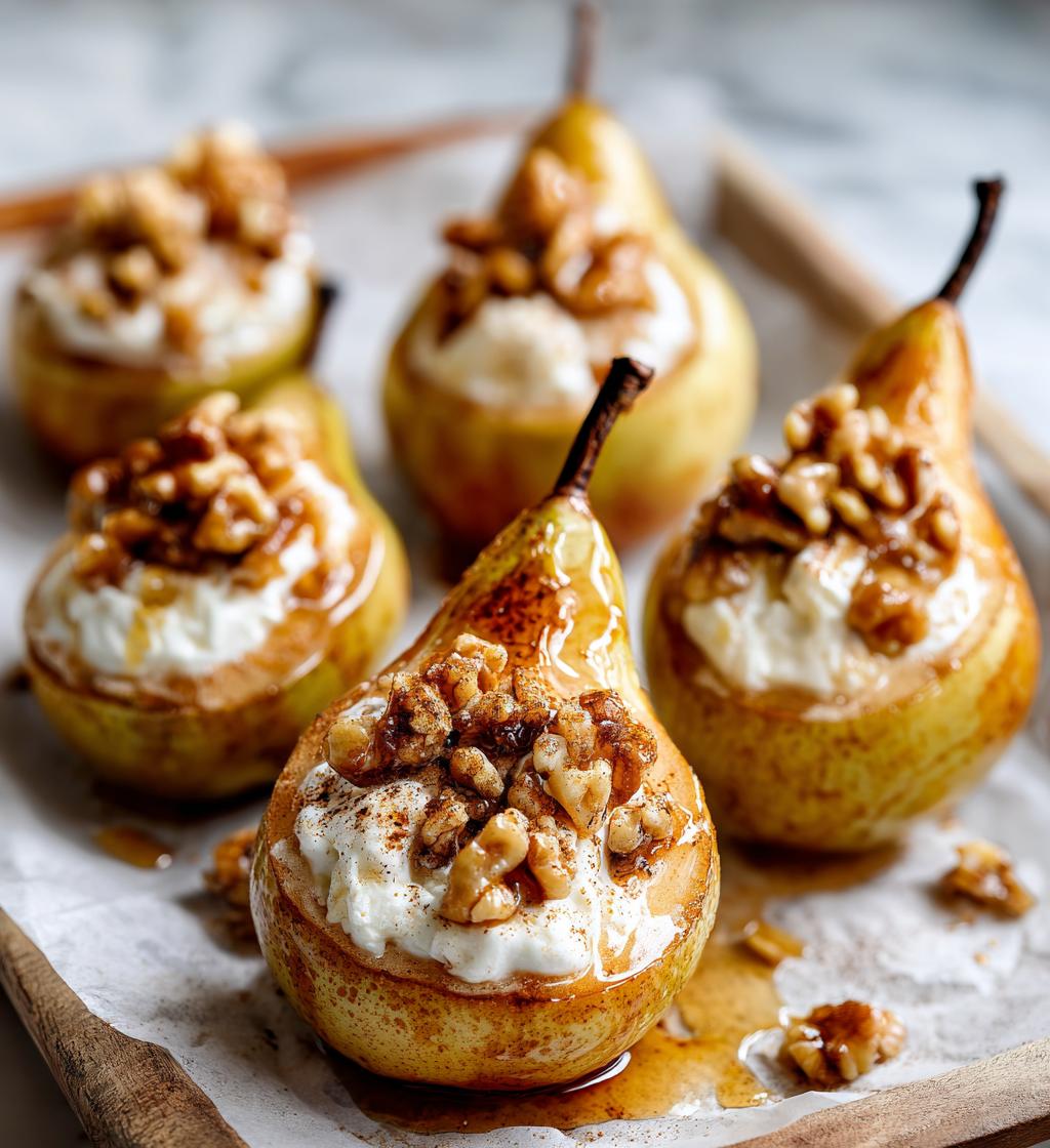 Baked Pears With Cream Cheese And Walnut Topping