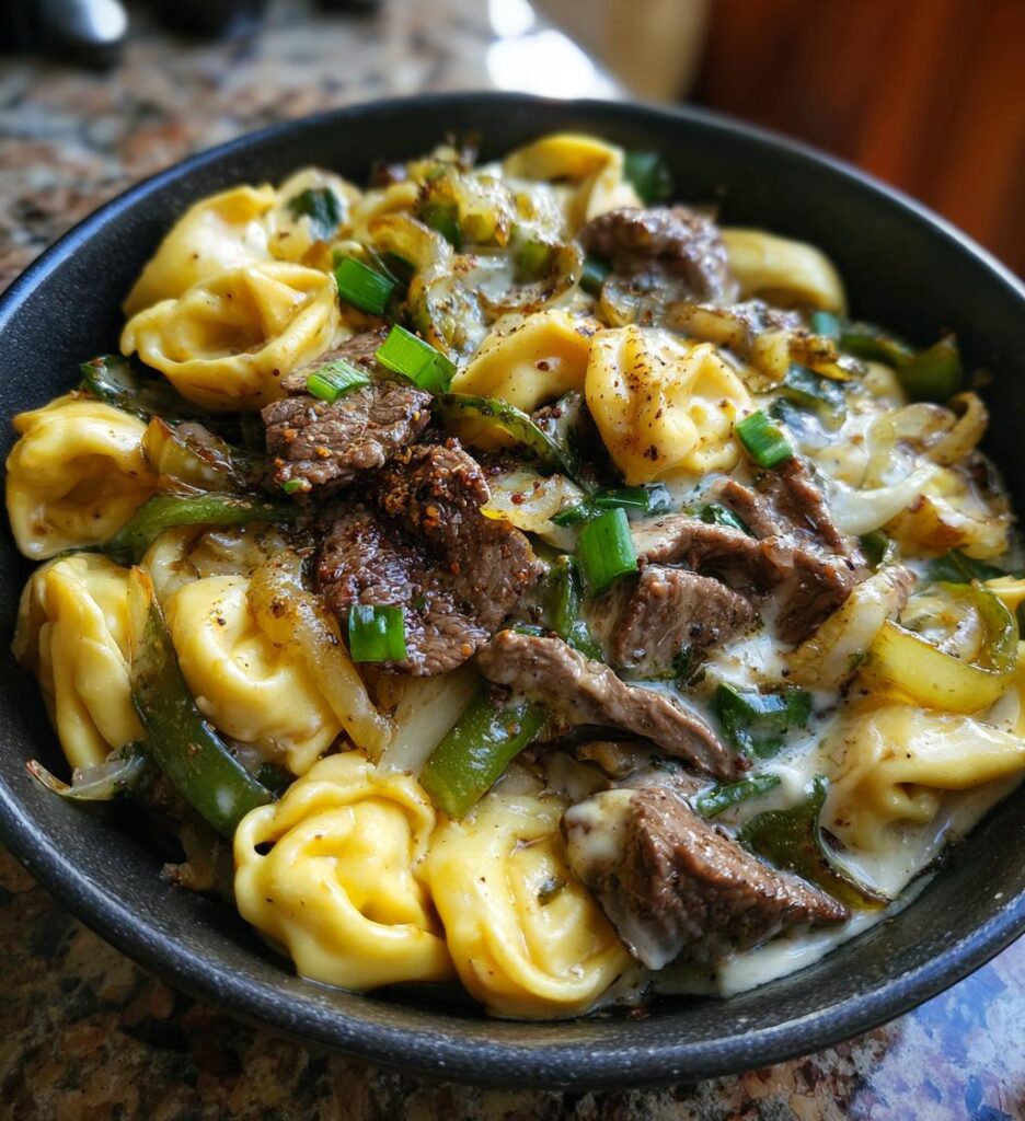 Cheesesteak Tortellini in Rich Provolone Sauce