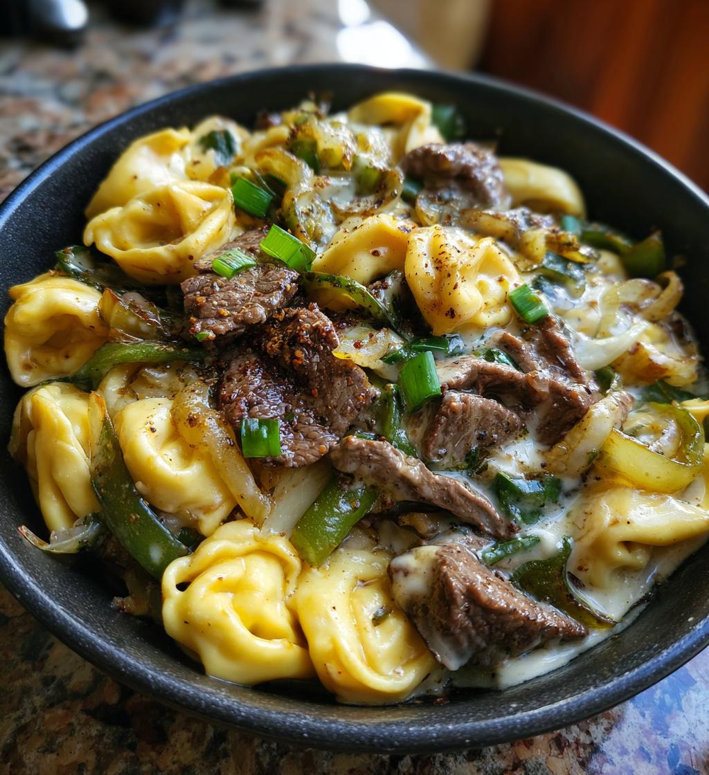 Cheesesteak Tortellini in Rich Provolone Sauce