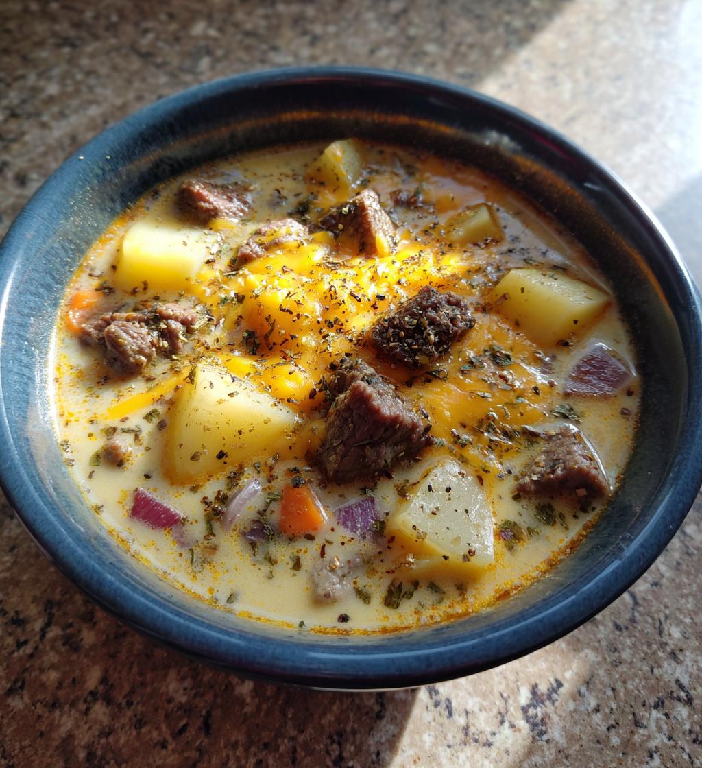 Cheesy Beef and Potato Soup