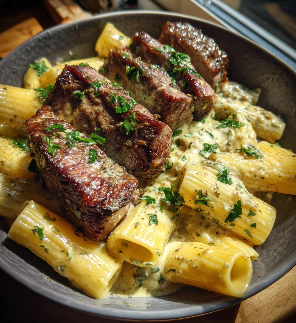 Cheesy Garlic Butter Steak with Rigatoni in Four-Cheese Sauce - detail 1