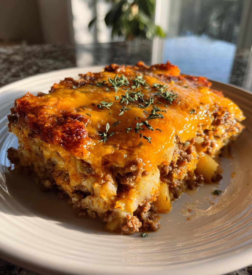 Cheesy Ground Beef And Potato Casserole