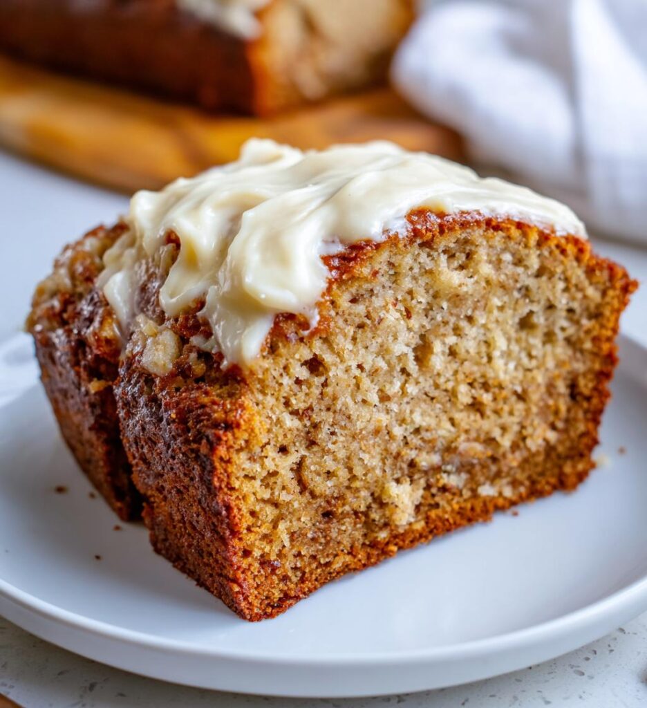 Cinnamon Roll Banana Bread with Cream Cheese Frosting