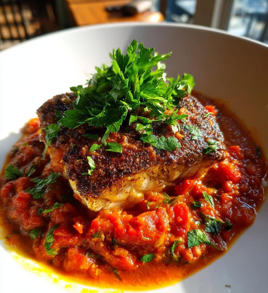 Cod in Roasted Red Pepper Sauce