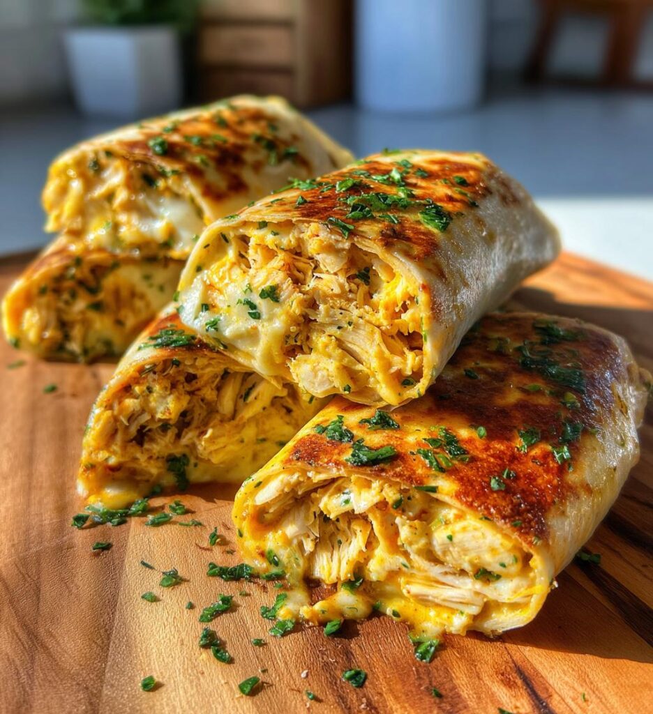 Cozy Cheesy Garlic Chicken Wraps
