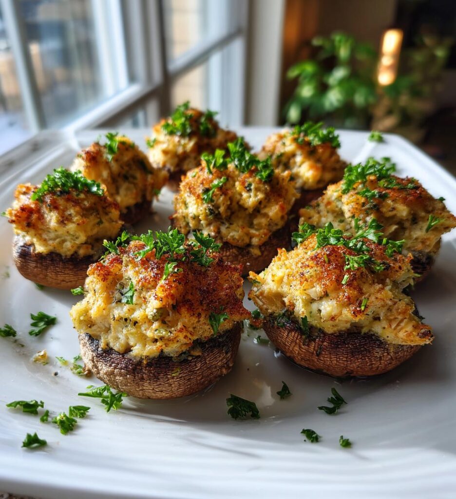 Creamy Garlic Crab Stuffed Mushrooms