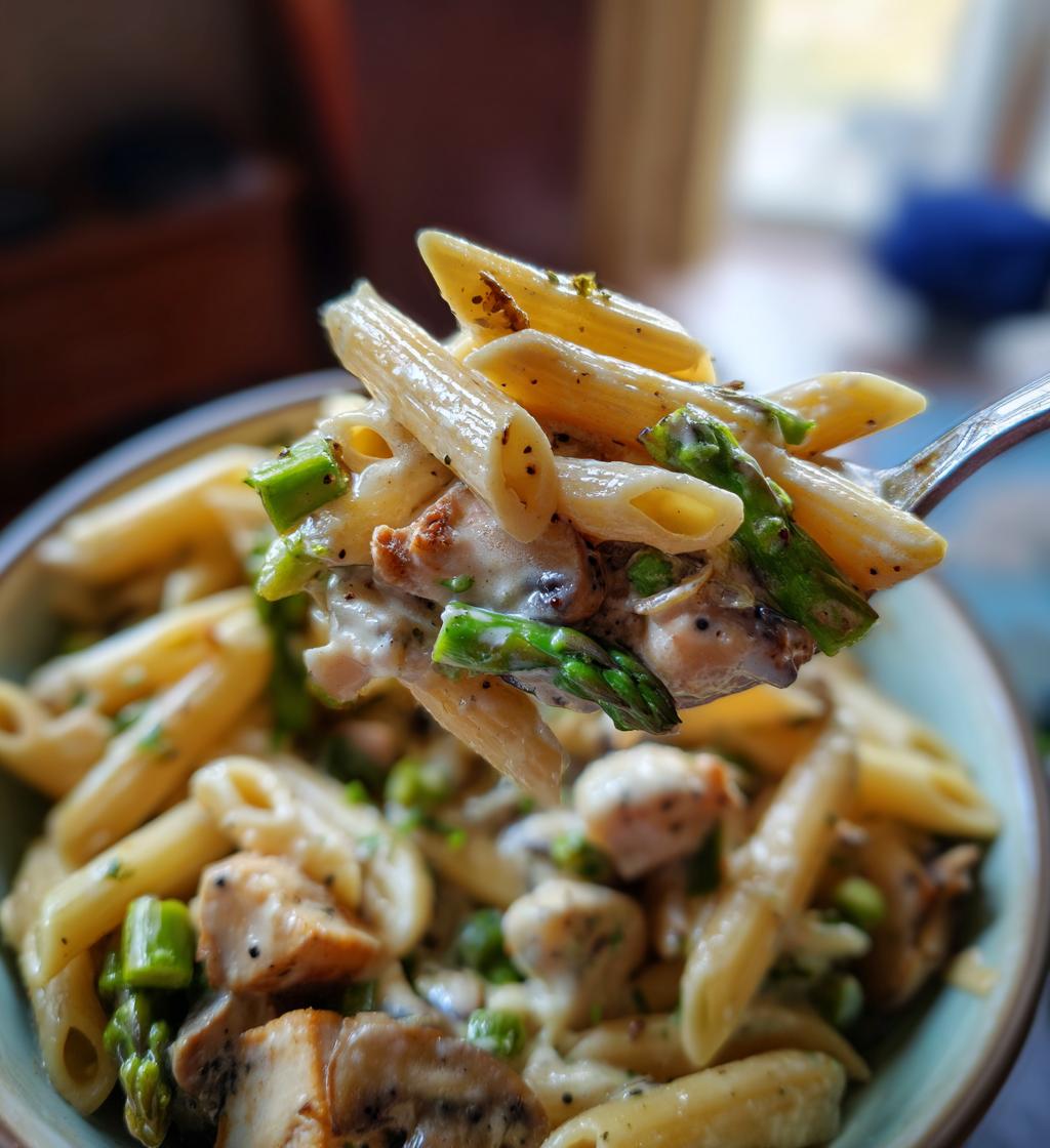 Creamy Mushroom & Asparagus Chicken Penne