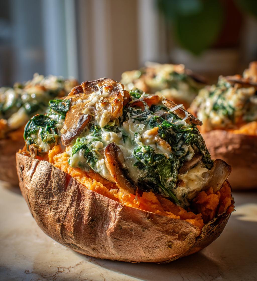 Creamy Mushroom Spinach Stuffed Sweet Potatoes - detail 1