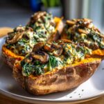 Creamy Mushroom Spinach Stuffed Sweet Potatoes