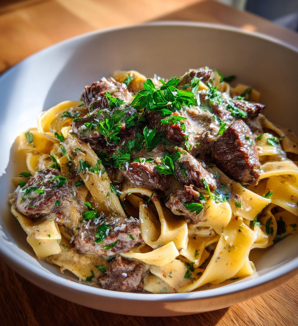 Creamy One Pot Beef Pasta with Garlic Butter
