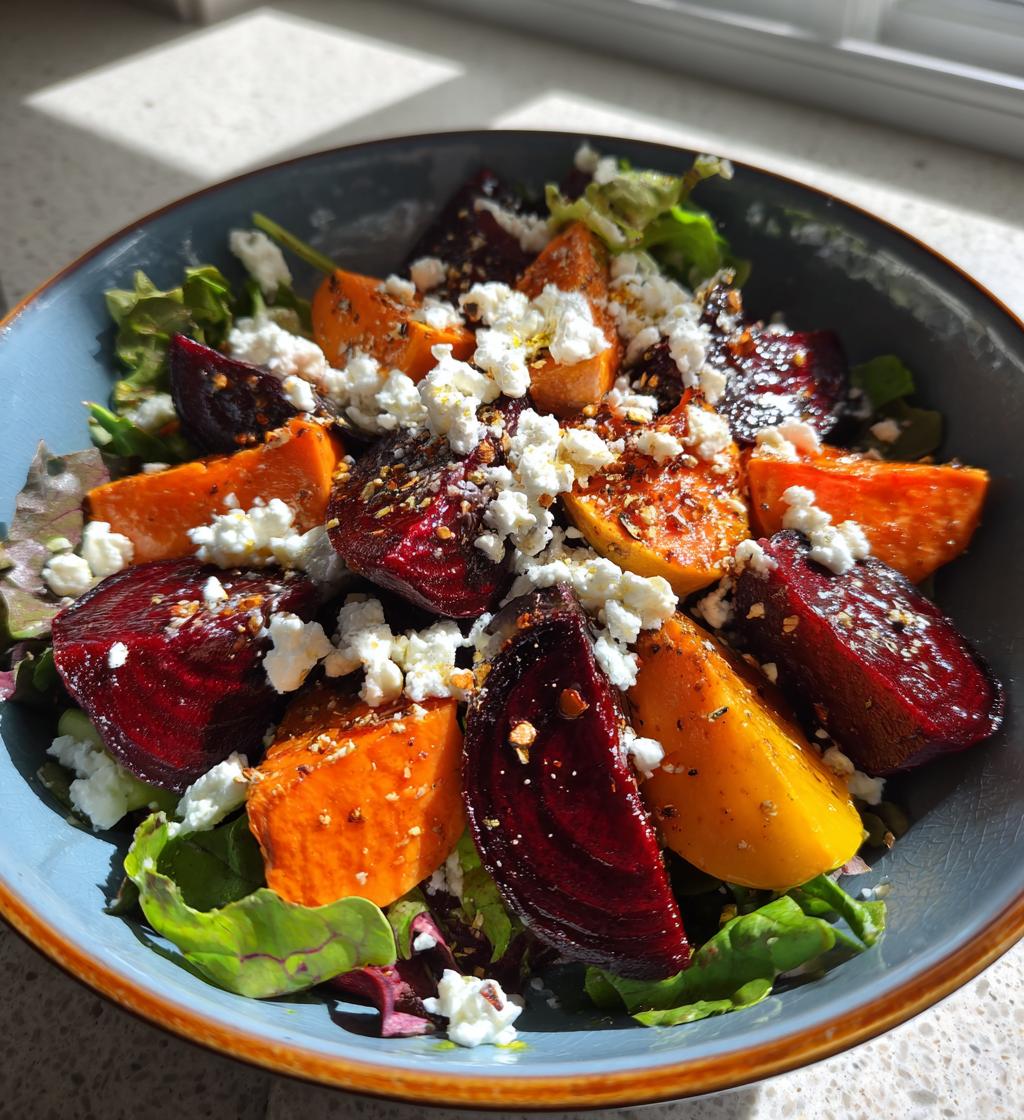 Creamy Roasted Beet Salad with Sweet Potato & Feta - detail 1