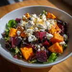 Creamy Roasted Beet Salad with Sweet Potato & Feta