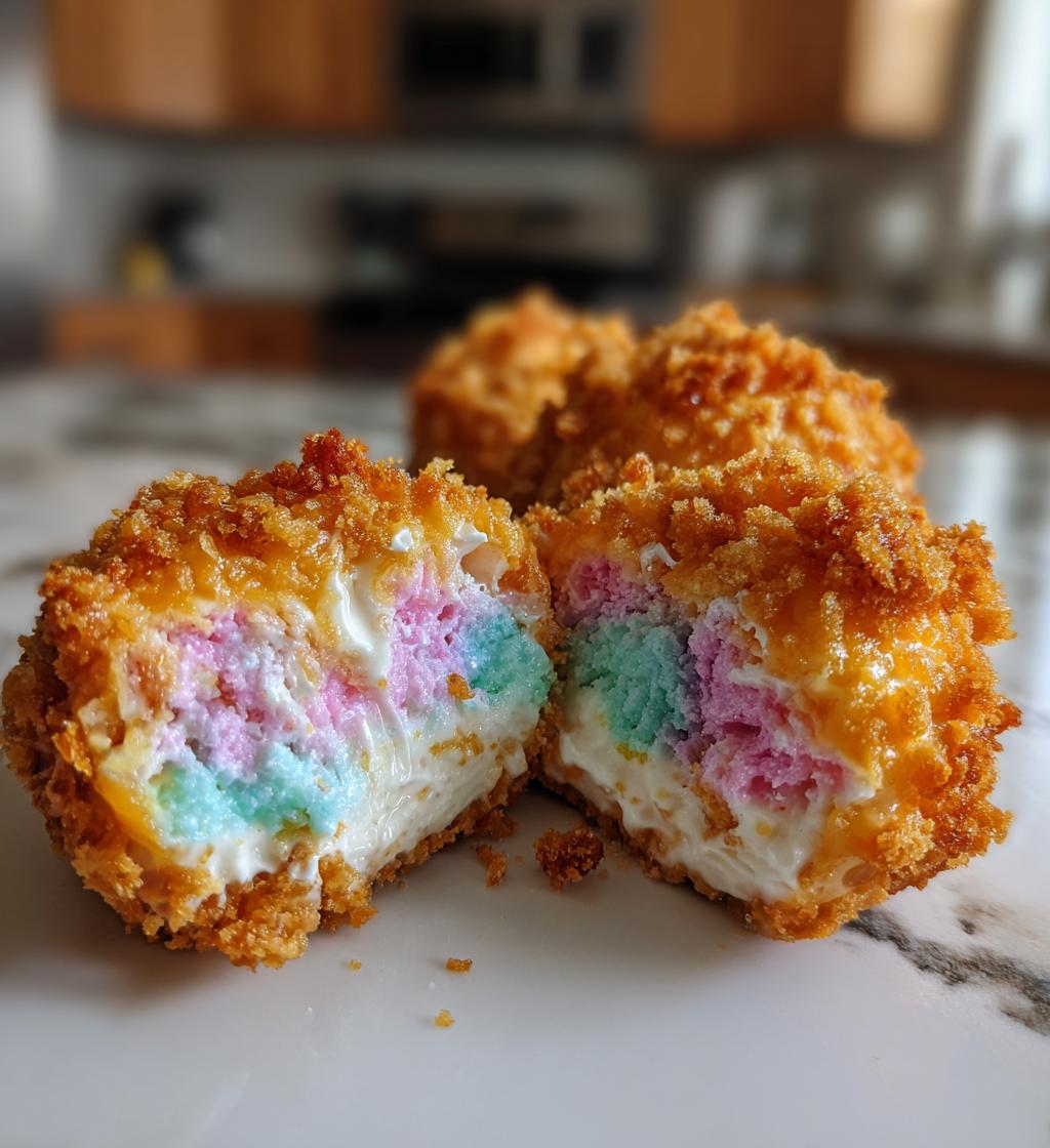 Crispy Cotton Candy Cheesecake Bombs