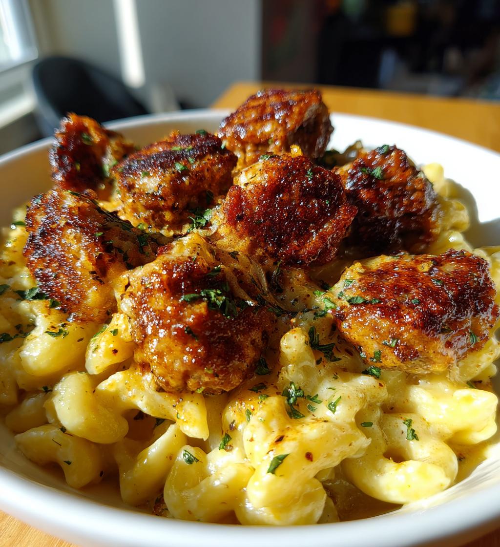 Garlic Butter Beef Sausage Bites with Creamy Parmesan Pasta - detail 1
