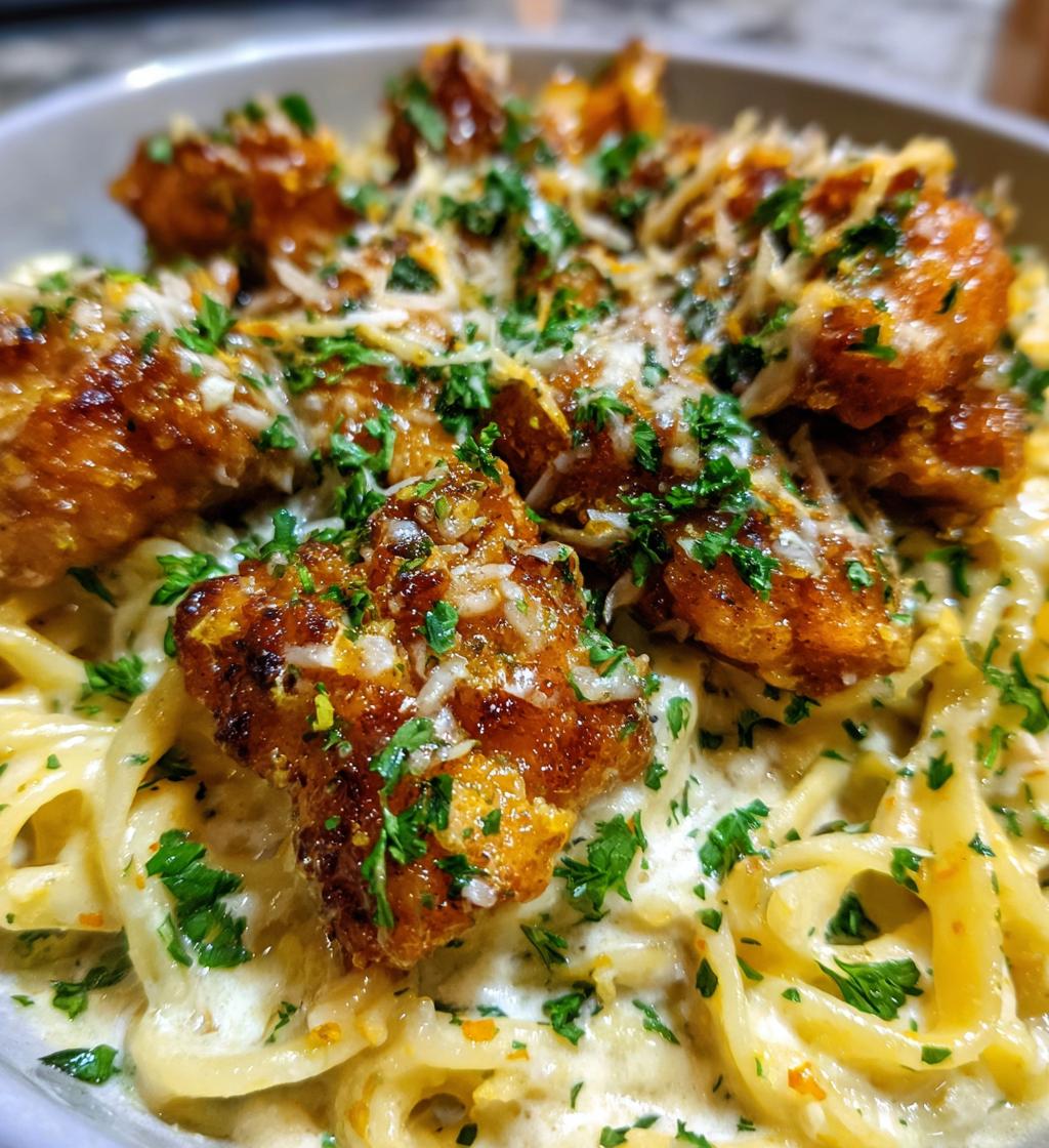 Garlic Butter Chicken Bites with Savory Creamy Parmesan Pasta - detail 1