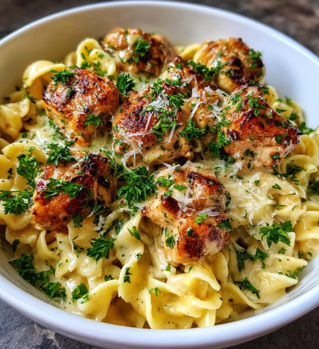 Garlic Butter Chicken Bites with Savory Creamy Parmesan Pasta