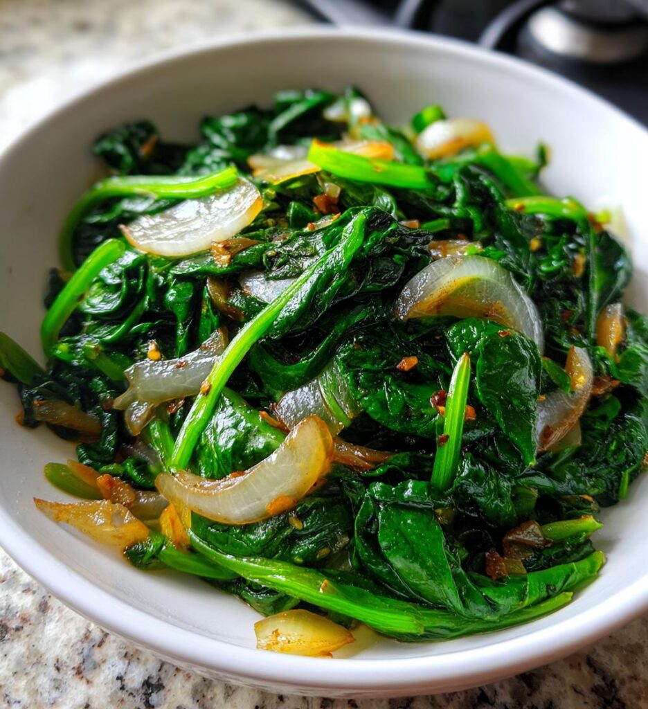 Garlic Sauteed Spinach with Onions