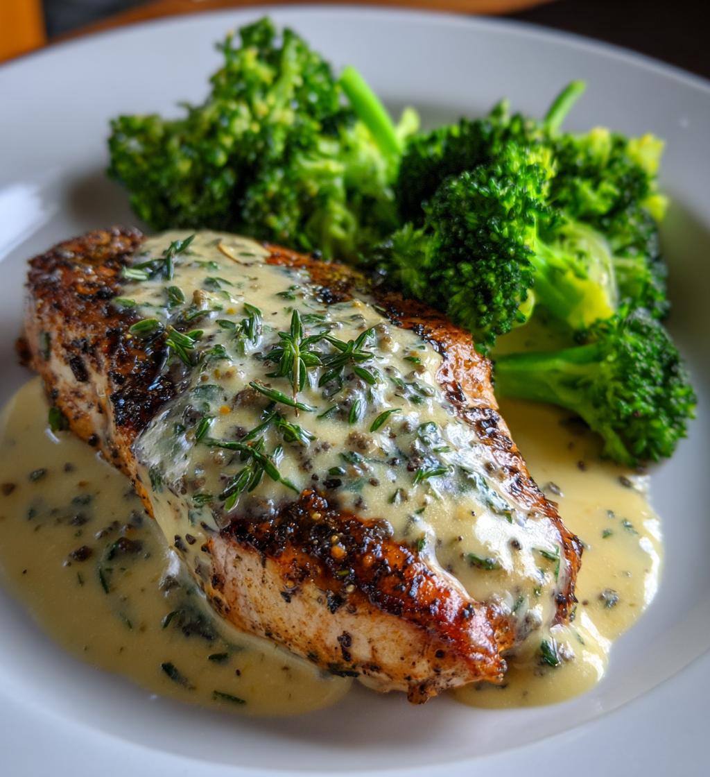Grilled Chicken and Broccoli with Creamy Garlic Sauce